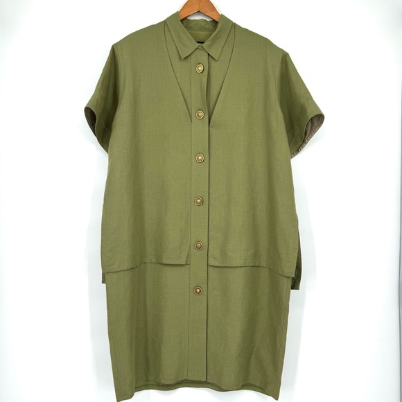 VTG TOM & LINDA PLATT Linen/Silk Layered Tapered Button Front Dress - Picture 1 of 14
